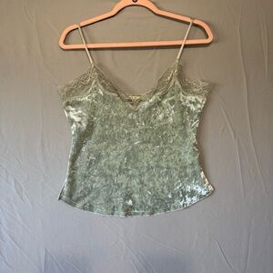 Haute Monde Womens Lace Trim Velvet Cami Size M Green Y2K Goblincore Forestfairy